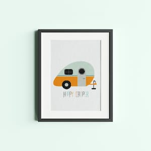 Airstream Camping Cross Stitch Pattern : Spring Summer Vacation Happy Camper, PDF Instant Download, Retro Trailer Embroidery Art, Craft Kit