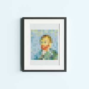 Korsstygnsmönster med porträtt av Van Gogh: Modern väggkonst, klassiskt hantverk, PDF-nedladdning direkt, pixelmosaikbroderi