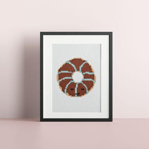 Small Mini Chocolate Stripes Cute Donut Cross Stitch Pattern : PDF Instant Digital Download, Kawaii Dessert DIY Easy Embroidery Craft Art
