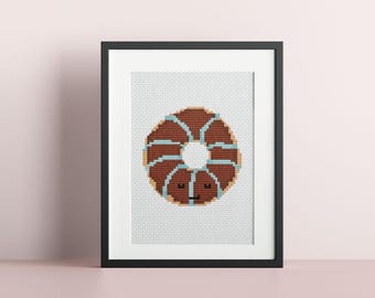 Small Mini Chocolate Stripes Cute Donut Cross Stitch Pattern : PDF Instant Digital Download, Kawaii Dessert DIY Easy Embroidery Craft Art