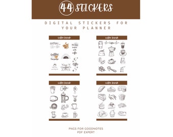 44 Digital Stickers Coffee Break Good MorningQuotes Pre Cropped PNG : Goodnotes, Digital Journal, PDF, Modern, Planner Organizer Book