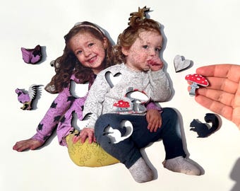Custom Family Photo Wood Jigsaw Puzzle with Whimsies