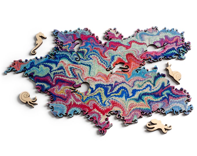 medium Marbling Infinity Puzzle - colorful wood jigsaw puzzle, laser cut