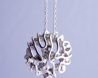 Porifera Waves Pendant - silver 3d-printed deep sea sponge inspired necklace