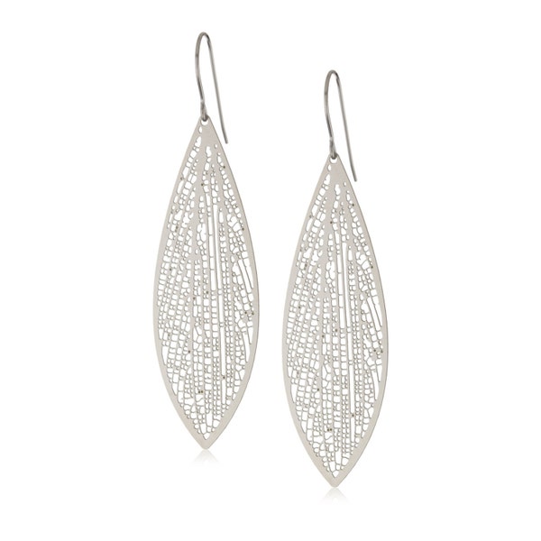 Cross-venulate Earrings: Etched Stainless Steel Leaf Earrings, Geometric Venation Design