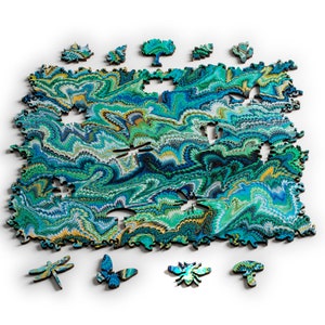 large Marbling Infinity Puzzle colorful wood jigsaw puzzle, laser cut Green