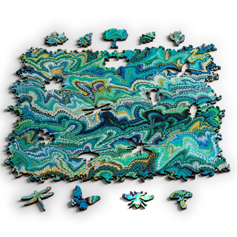 large Marbling Infinity Puzzle colorful wood jigsaw puzzle, laser cut Green