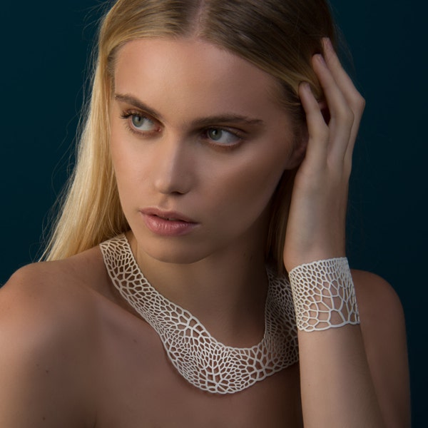 Crenulate Necklace - lasercut rubber jewelry | statement necklace | Corollaria collection
