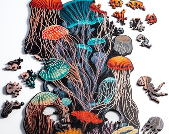 Jellyfish dreams puzzle  - wooden jigsaw puzzle by Nervous System