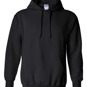May include: A black hooded sweatshirt with a front pocket and drawstring hood. The sweatshirt has ribbed cuffs and hem. The brand tag is visible on the hood.