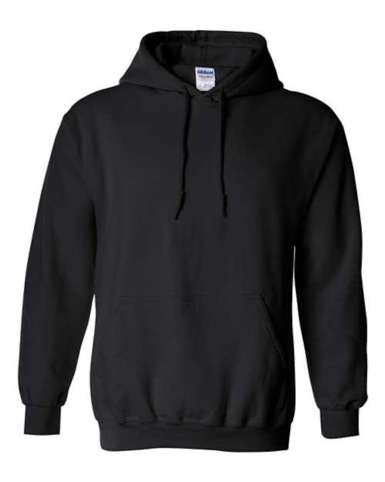 May include: A black hooded sweatshirt with a front pocket and drawstring hood. The sweatshirt has ribbed cuffs and hem. The brand tag is visible on the hood.