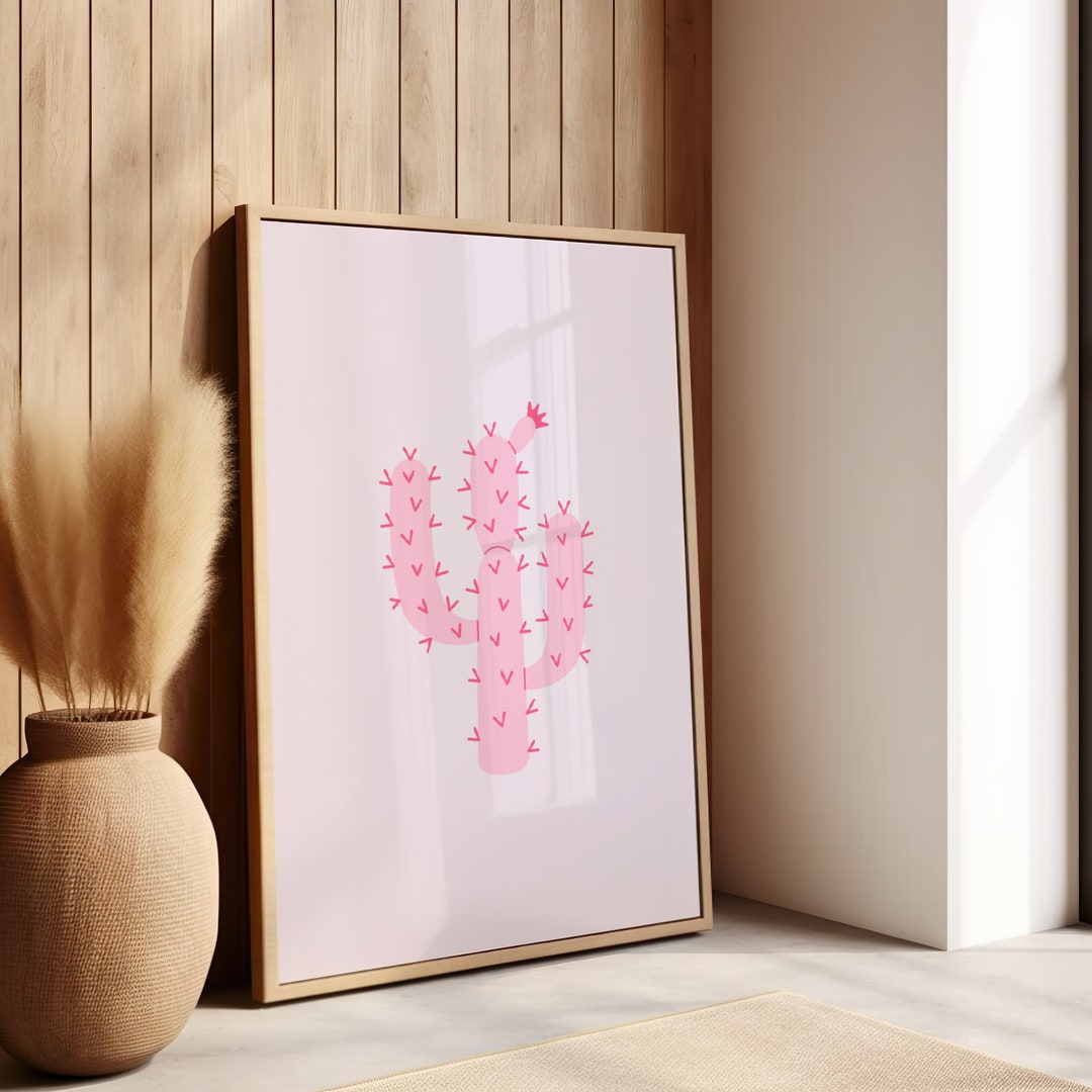 Pink Cactus Digital Download, Minimalist Pink Cactus Art, Cute Cactus ...