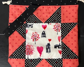 Sac à projet matelassé - Cœur de la Saint-Valentin, rangement pour fil de crochet à tricoter