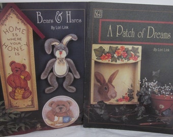 2 Lori Link decorative painting books, Bears & Hares and A Patch of Dreams, DIY Patterns. Bunnies, Teddy Bears and more.