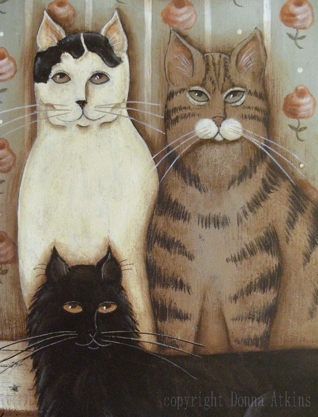 Folk Art Cats Portrait Home Sweet Home a cottage Kitty Etsy