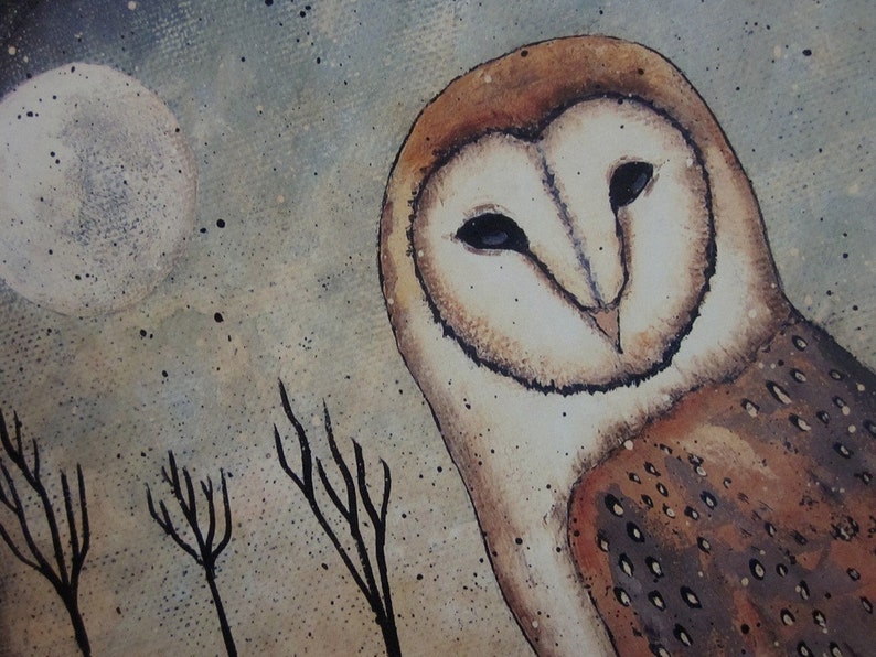 Hoot Owl Barn Owl Full Moon art prints. Night Visitors. | Etsy