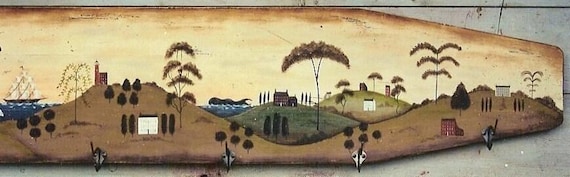 Prim Folk Art Ocean Landscape Board E-Pattern by Donna Atkins - extra large pattern. DIY painting craft.