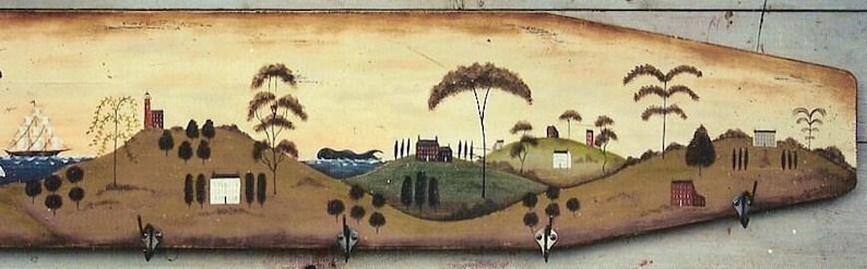 Prim Folk Art Ocean Landscape Board E-mönster av Donna Atkins - extra stort mönster. Gör-det-själv-målning. bild 1