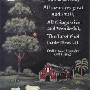 Thank God and All Things Bright & Beautiful. Spiritual Folk Art Pastoral Sheep Prints by Donna Atkins. New England style folk art. Barn Moon image 3