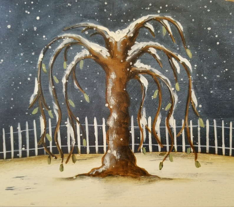 Snowman Winter Landscape Folk Art Print, 'flying Lessons,' an 8 X 30 ...