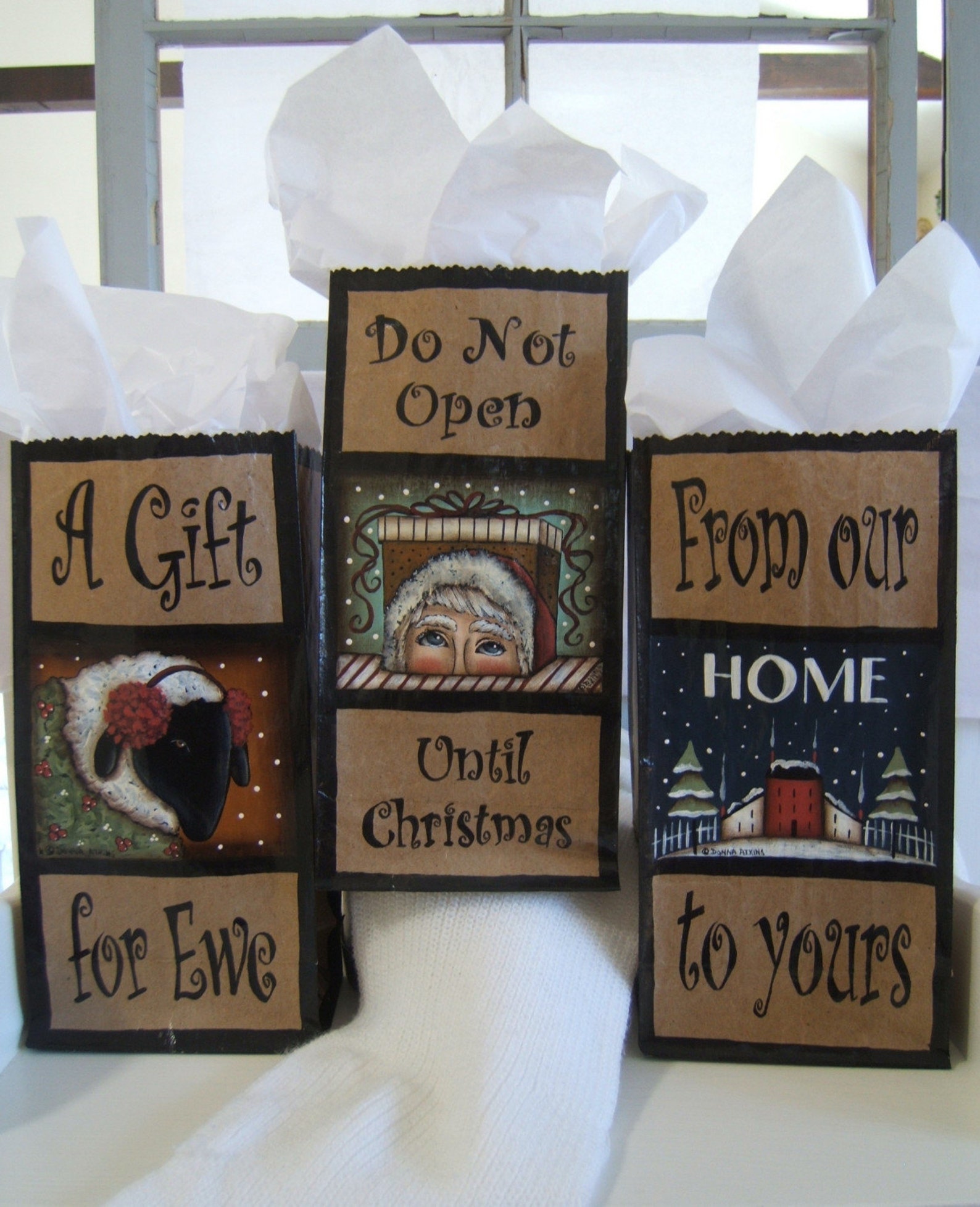 Hand Painted CHRISTMAS Gift Bags a DIY Painting Craft Etsy