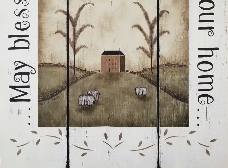 Blessings. May blessings from on high fall upon our home Art Print. Folk Art Primitive Farmhouse Country. Donna Atkins, New England Artist. image 2