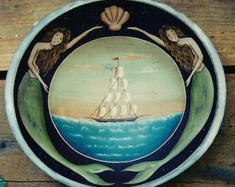 SJÖJUNGFRUN Schooner Ocean Folk Art E-mönster av Donna Atkins. Havets bevarare. Gör-det-själv-målning.