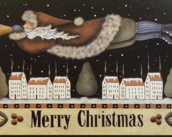 Flying Merry Christmas SANTA or Happy Holidays SNOWMAN Prin