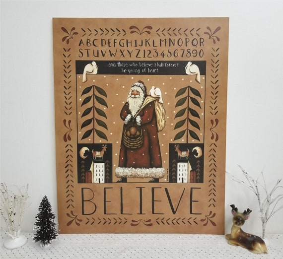 Buy: Folk Art Santa Believe Christmas Art All Christmas