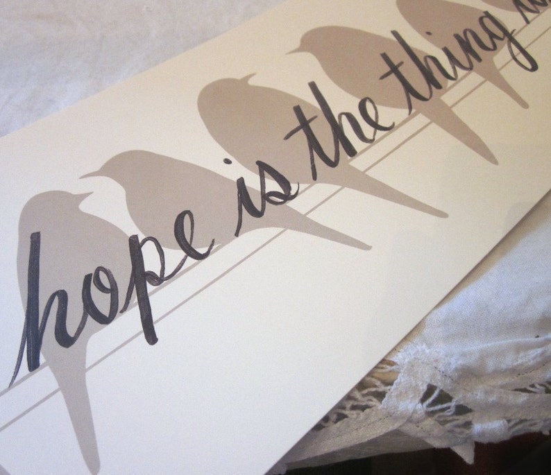 Hope is the thing with feathers, an Emily Dickinson quotation yard-long bird silhouette print by Donna Atkins image 1
