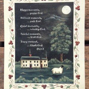 Thank God and All Things Bright & Beautiful. Spiritual Folk Art Pastoral Sheep Prints by Donna Atkins. New England style folk art. Barn Moon image 4