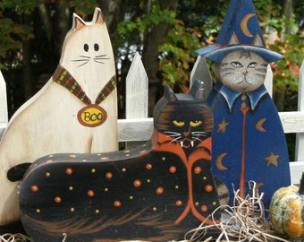 Halloween CATS, a DIY Craft Painting E-Pattern. Ghost, Vampire, & Wizard Costumed Kitties.Pattern by Donna Atkins