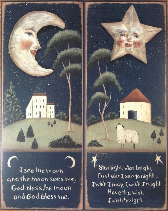 Celestial Moon, Star Folk Art Prints. Donna Atkins. 'I See the