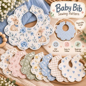 Baby Bib Sewing Pattern PDF Reversible Baby Bib Pattern Flower Bib Pattern Infant Bib Sewing Tutorial DIY Baby Bib