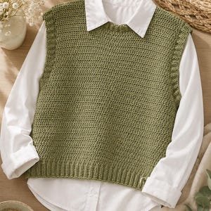 Patron PDF de gilet au crochet facile sans manches, tutoriel pour débutants, tailles XS à 5XL, téléchargement instantané