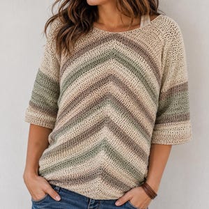 Crochet Summer Top Pattern PDF Chevron Lightweight Sweater Boat Neck Crochet Pullover Women's Crochet Shirt