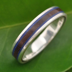 Lapiz Lazuli Wood and Silver Ring, Stone Lazuli Silver and Wood Wedding Ring, Stone Lazuli Silver and Wood Wedding Band image 5