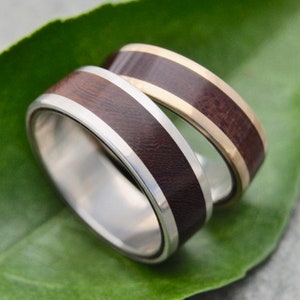 Yellow Gold Wood Ring Lados Nacascolo ecofriendly wood wedding band, 14k yellow gold exterior with sterling interior image 1