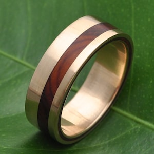 Cocobolo Gold Wood Wedding Ring Wood Wedding Ring, Gold Wood Wedding Ring, Mens Wood Wedding Ring, Wood and Gold Inlay Ring