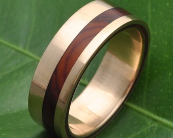 Cocobolo Gold Wood Wedding Ring Wood Wedding Ring, Gold Wood Wedding Ring, Mens Wood Wedding Ring, Wood and Gold Inlay Ring