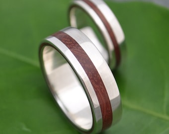 Equinox Guapinol Recycled Sterling Silver, Sterling Silver Wood Wedding band, Wood Wedding Ring, Wedding Band.