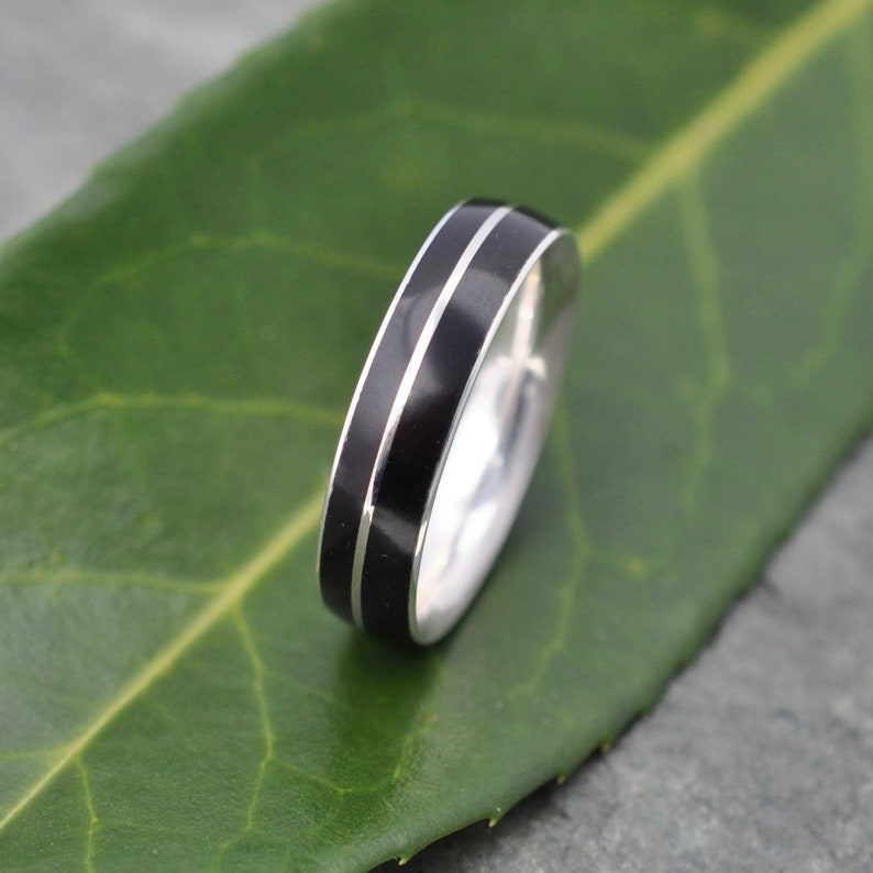 Black Wood Ring Asi Coyol Ring organic wood ring with sterling silver inlay, wooden wedding ring, custom wood ring, mens wooden ring image 3