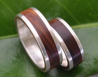 Cocobolo Wood Ring with Sterling Silver, Custom Mens Wedding Band : Lados