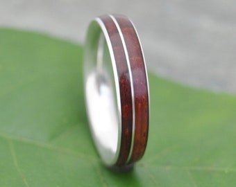 Asi Nacascolo Wood Sterling Silver Wedding Band, Recycled Sterling Silver Wood Ring, mens  Silver Wood Wedding ring,  Silver wooden band