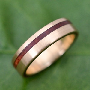 Yellow Gold Wood Wedding Ring, Equinox Guapinol Gold Ring, Gold Wood Wedding Band, Gold Wood Inlay Wedding Ring, Gold and Wood Wedding Band