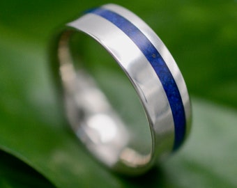 Tagundnachtgleiche Lapis Lazuli Silber Ring, Recycled Sterling Silber Ehering, Blauer Stein Ring, Stein Inlay Ring, Silber Lapis Lazuli Ring