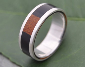 Wood Ring Tres Cuadros Inlay- ecofriendly wedding ring recycled sterling silver, mens wood wedding ring, wood band, wooden wedding ring,
