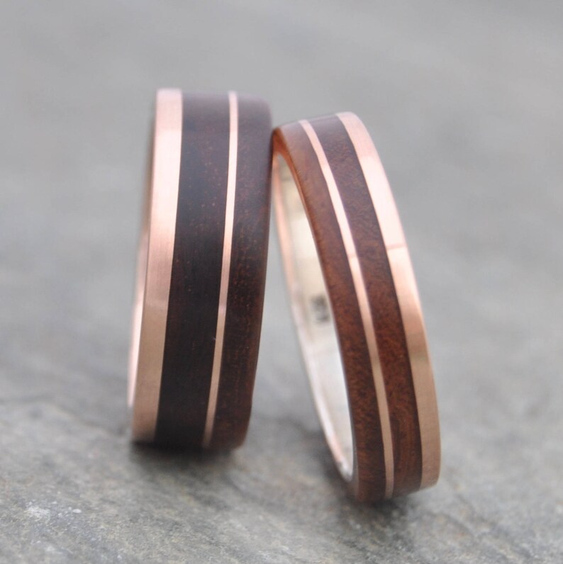 Rose Gold Ring Wood Wedding Ring Rose Gold Wedding Band - Etsy