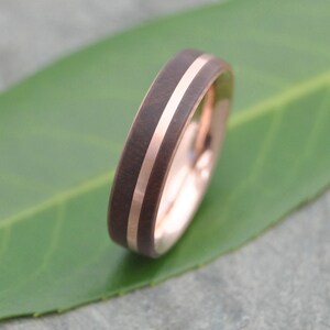 Wood and Rose Gold Ring, Nacascolo, 14k Rose Gold: Solsticio