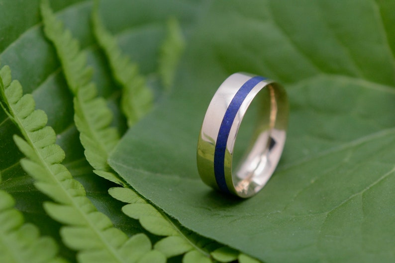 Equinox Yellow Gold and Lapis Lazuli Stone Ring, Comfort Fit Gold Ring, Blue Stone Wedding Ring, Mens Wedding Band, Ecofriendly Wedding Ring image 5